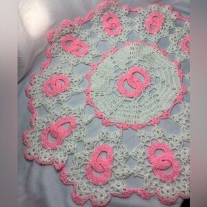 Vintage Handmade Pink and Cream Crochet Doily Bundle of 2 Medium Size